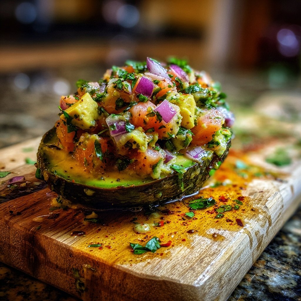 Stuffed Avocado with Salmon Tartar